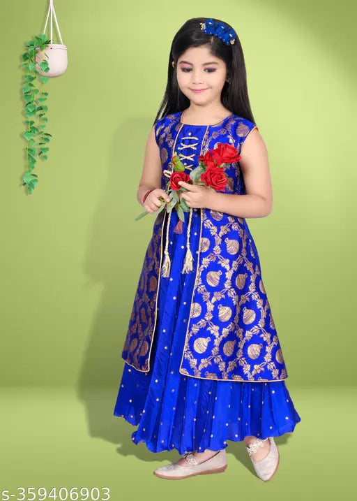 Silk sleeveless ethnic gown for girls with potliparse, high quality and breathable, suitable for Western wear and parties
