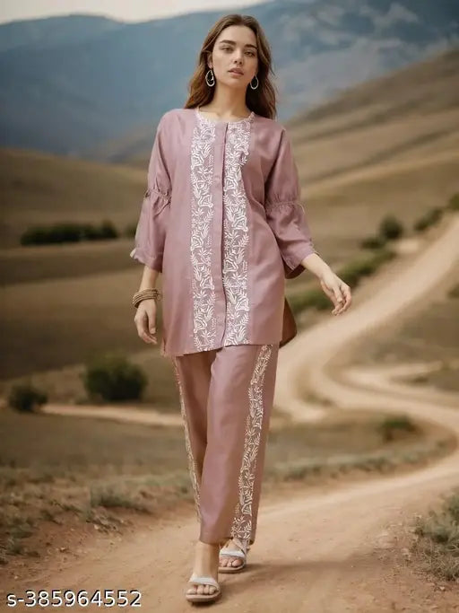 Blue & Rust Viscose Rayon Palazzo Set: Open Shirt with Pants, Casual Summer Fashion