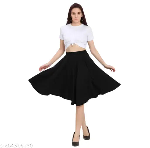 Stylish Lyocell knee-length skirt for women, self-design pattern, versatile for casual or semi-formal wear