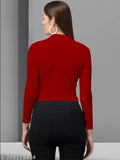 Red polyester blend casual V-Neck T-shirt (20 inches) on hanger