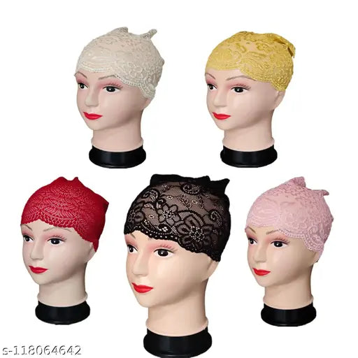 Ultra-comfortable Lycra net band caps (5 pack), elevate hijab style with self-design cap set from Abeeha Enterprise, India