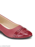 Maroon synthetic slip-on ballerinas from India, solid color and sleek design