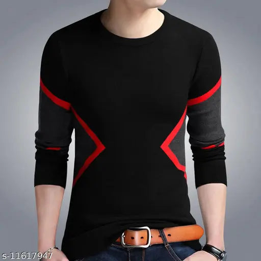 Black colorblocked cotton long sleeves men's t-shirt by EyeBogler