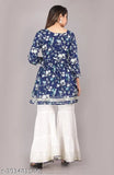 Blue rayon print sets: Rayon kurta with dupatta & bottomwear, three-quarter sleeves, printed design on display
