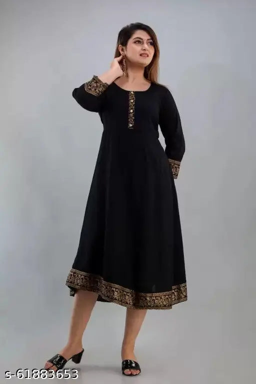 Rayon three-quarter sleeve Anarkali kurti in unique solid combo, trendy and modern Indian fashion for M, L, XL, XXL sizes