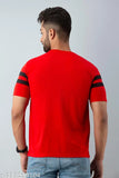 Red striped cotton short sleeve t-shirt, men's round neck style - Indian origin