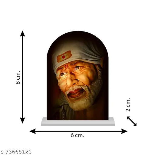 Saibaba idol: handcrafted acrylic religious statue, ideal for car dashboard or home decor, Indian origin