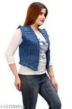 Denim jacket for girls and women, solid print, sleeveless, light and dark colors, sweet design, India origin