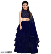 Satin and net ruffled lehenga choli for kids, semi-stitched design, 4-16 years sizes available, Indian origin