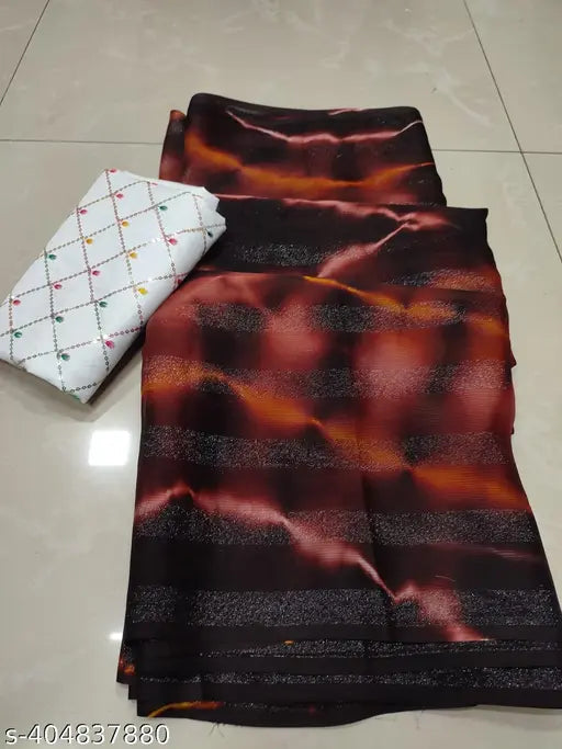 Chiffon Shibori printed saree, free size, Indian dyed/washed, embellished net fabric