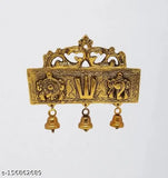 Brass Balaji Shankh Chakra Namah door hanging with 3 bells, religious idol for home office room showpiece, India origin