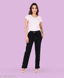 Black stretchable denim flared jogger jeans for women, mid-rise, 32", 36", 42", 44", 46" - Made in India