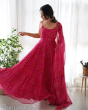 Pure orange chiffon floral print Anarkali with dupatta set, soft lightweight chiffon fabric, ready-to-wear Indian bridal gown on display