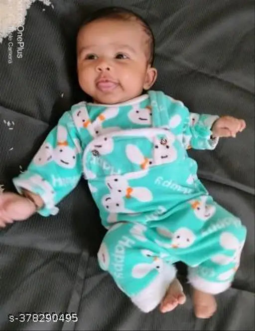 Printed net wool winter suit: 3-pc combo for toddler boys & girls, short-sleeved dungarees and dresses, made in India