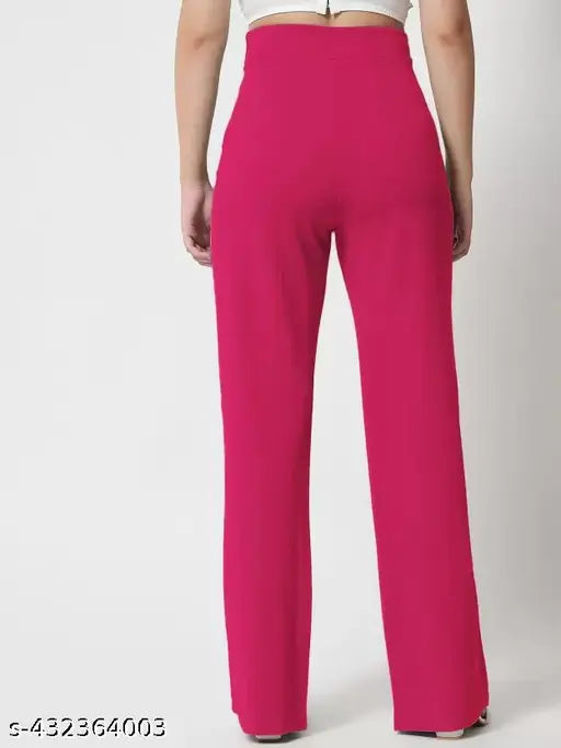 Trendy cotton blend dyed/washed high-rise bell bottom trousers for women (S, M, L, XL, XXL), wide-legged, formal & comfortable