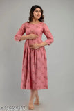 Rayon printed combo maternity gown with feeding zip, three-quarter sleeves, size M-XXL, India origin