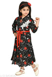 Cotton blend, three-quarter sleeve, self-design net party dress for 5-6 years girls - Indian designer western wear for kids festivals