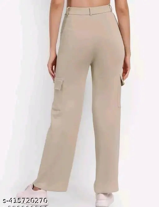 Cream nylon trousers for women, stylish and ravishing, perfect fit for S, M, L, XL waist sizes