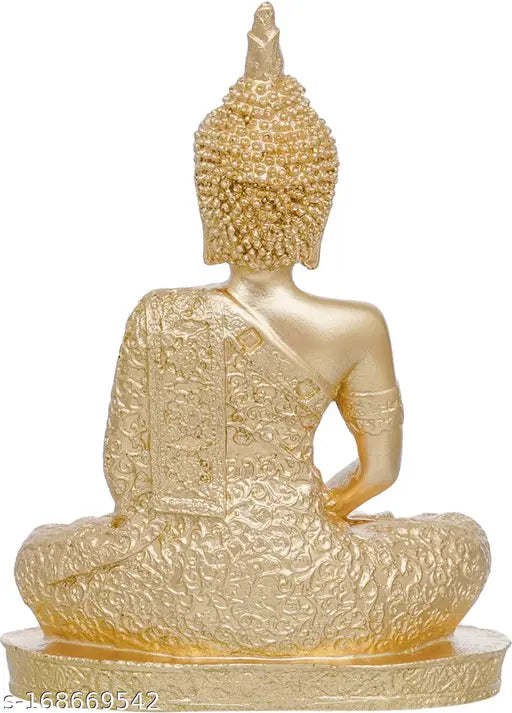 Gold polyresin Buddha statue, meditating sitting idol for home décor, handcrafted by The Craft House