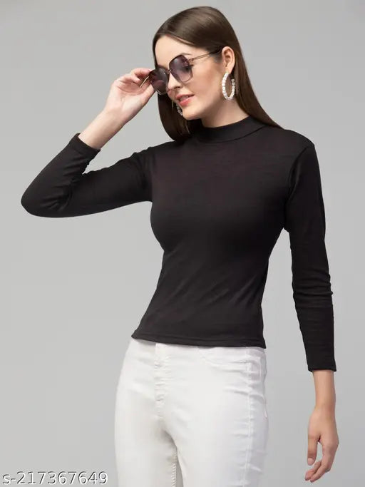 White stretchable cotton rib full sleeve top, perfect for summer and winter wear. Stim Fit allows small size to fit larger people. Can be used for innerwear or under jackets. Made in India