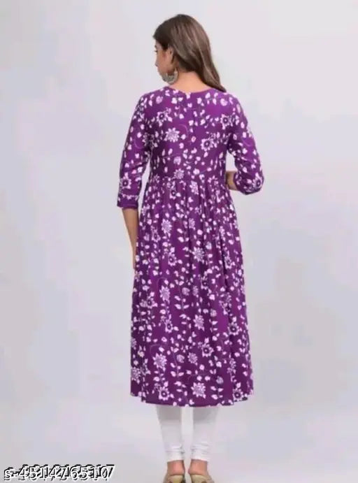 Rayon Naira Cut Stylish Kurti with three-quarter sleeves and printed combo, showcasing Indian fashion for M, L, XL, XXL sizes