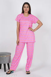 Cotton hosiery RADHIKA women's night suit set with pocket, printed net design, soft and comfortable bedroom wear