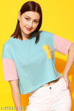 Cotton colorblocked half sleeve crop top, stylish women's fashion wear from India