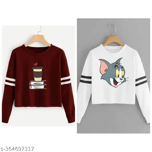 Attractive cotton blend round neck short sleeves women's/girls t-shirt set (pack of 2), printed net, premium quality, breathable & comfy