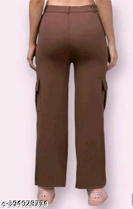 Brown cotton-lycra pocket paint with solid design, ideal for casual wear, size 26/30 inches (India origin)