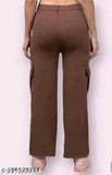 Brown cotton-lycra pocket paint with solid design, ideal for casual wear, size 26/30 inches (India origin)
