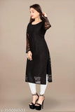 Net embroidered festive/casual kurta, intricate floral design on three-quarter sleeve net fabric. Women's ethnic wear, Indian traditional designer kurta." (123 characters)