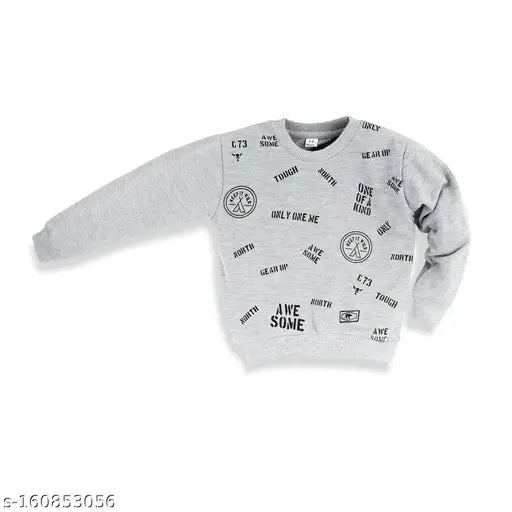 Grey cotton blend sweatshirt with graphic print for toddler boys, ideal for winterwear and partywear