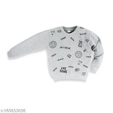 Grey cotton blend sweatshirt with graphic print for toddler boys, ideal for winterwear and partywear