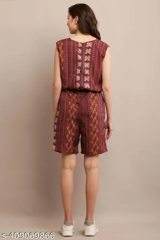 Rayon sleeveless printed net nightsuit, trendy and attractive for women, India-origin fashion nightwear