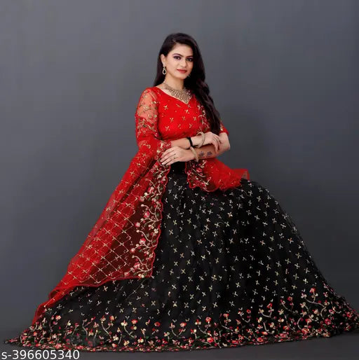 Heavy fancy color sequined net lehenga choli with embellished blouse, 44in waist and length, Indian traditional party wear