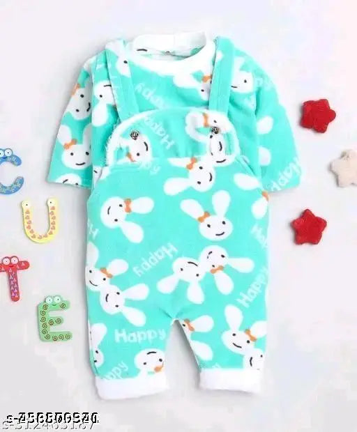 Wool printed net dungaree kids jumpsuit, warm winter outfit for cozy babies