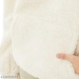 White oversize fleece half-zip hoodie for women winter wear, long sleeves gift