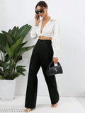 Cotton blend solid trousers for women, Urbane Retro style - size S (26in/40in), made in India