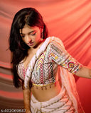 White Georgette embroidered sequin saree with Banarasi silk blouse, intricate zari and net print patterns, Indian bridal wear