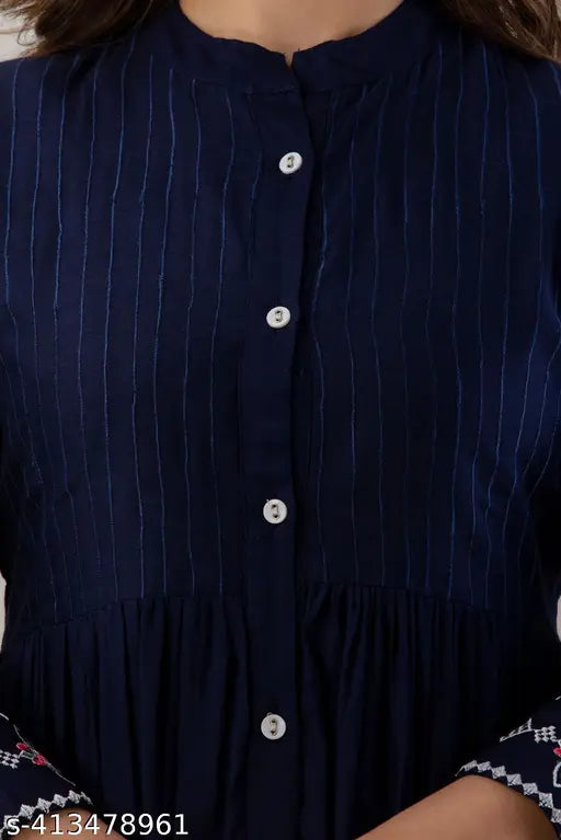 Embroidered rayon festival top for women, three-quarter sleeves, intricate design, India origin