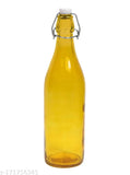 Yellow glass Machak Baatli water bottle for kitchen (1L), leak-proof and dishwasher-friendly