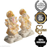 Multicolor Poly Resin Lakshmi Ganesh Statue pair, 10cm tall; perfect for Diwali Pooja home decor