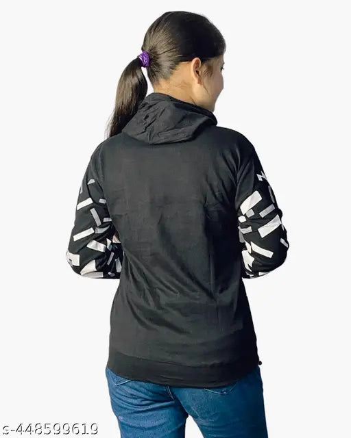 Kids girls hooded neck pure cotton printed long sleeves t-shirt, size 2-15 years, vibrant print design on display