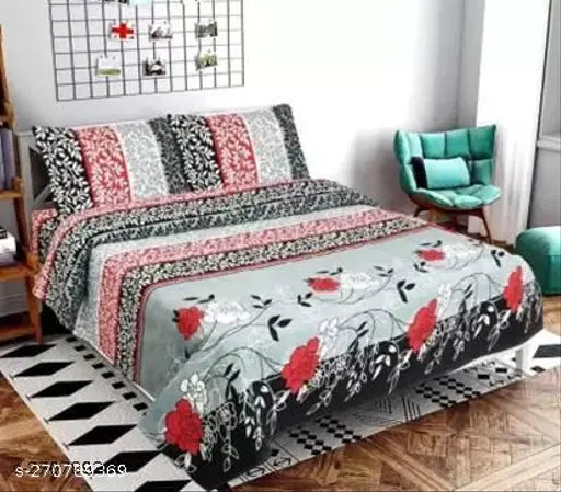 140 TC Polycotton Floral Double Bedsheet Pack of 3 - Soft, Breathable, & Hypoallergenic Indian Sheets