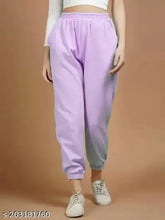 Casual purple solid terry pocket joggers, cotton blend, relaxed fit, daily wear for women or gym, Western style - elastic waistband, deep side pockets, India origin