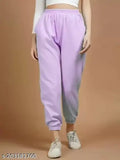 Casual purple solid terry pocket joggers, cotton blend, relaxed fit, daily wear for women or gym, Western style - elastic waistband, deep side pockets, India origin