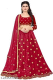 Embroidered semi-stitched satin lehenga choli with jari work, free size waist-44 inches, height-44 inches, paired with a 2m net dupatta, Indian self-design