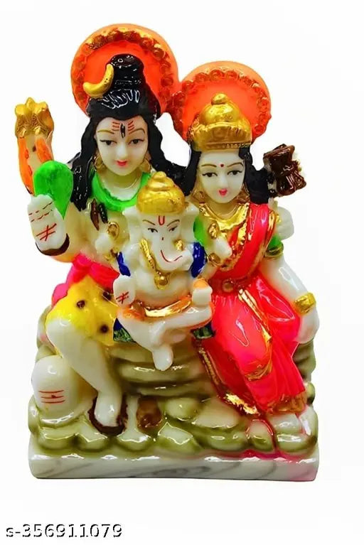 Handcrafted marble idol of Shiva, Parvati, and Ganesha for Sawan Puja - Adi Shankara marble sculpture, perfect for home temple decor, car dashboard or office table