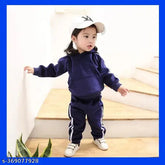 Blue velvet long-sleeved princess baby set for 1-5 years, solid pattern, made in India