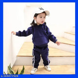 Blue velvet long-sleeved princess baby set for 1-5 years, solid pattern, made in India